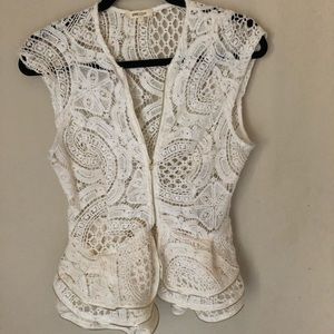 Ivory Peplum Crochet top with gold zipper accent